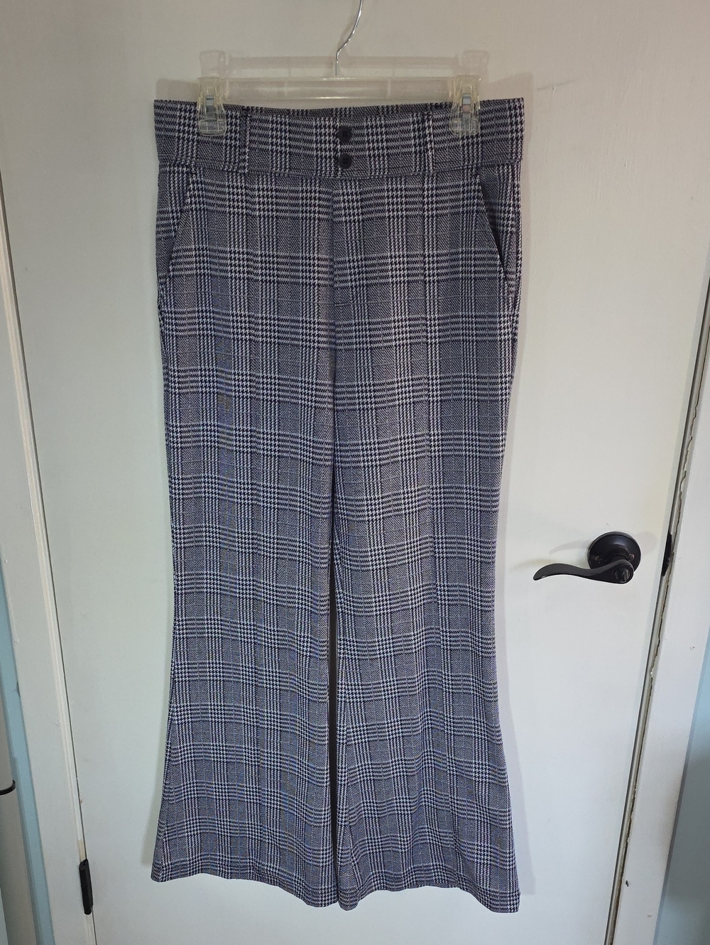 Halara Navy & White Plaid Flare Pants
